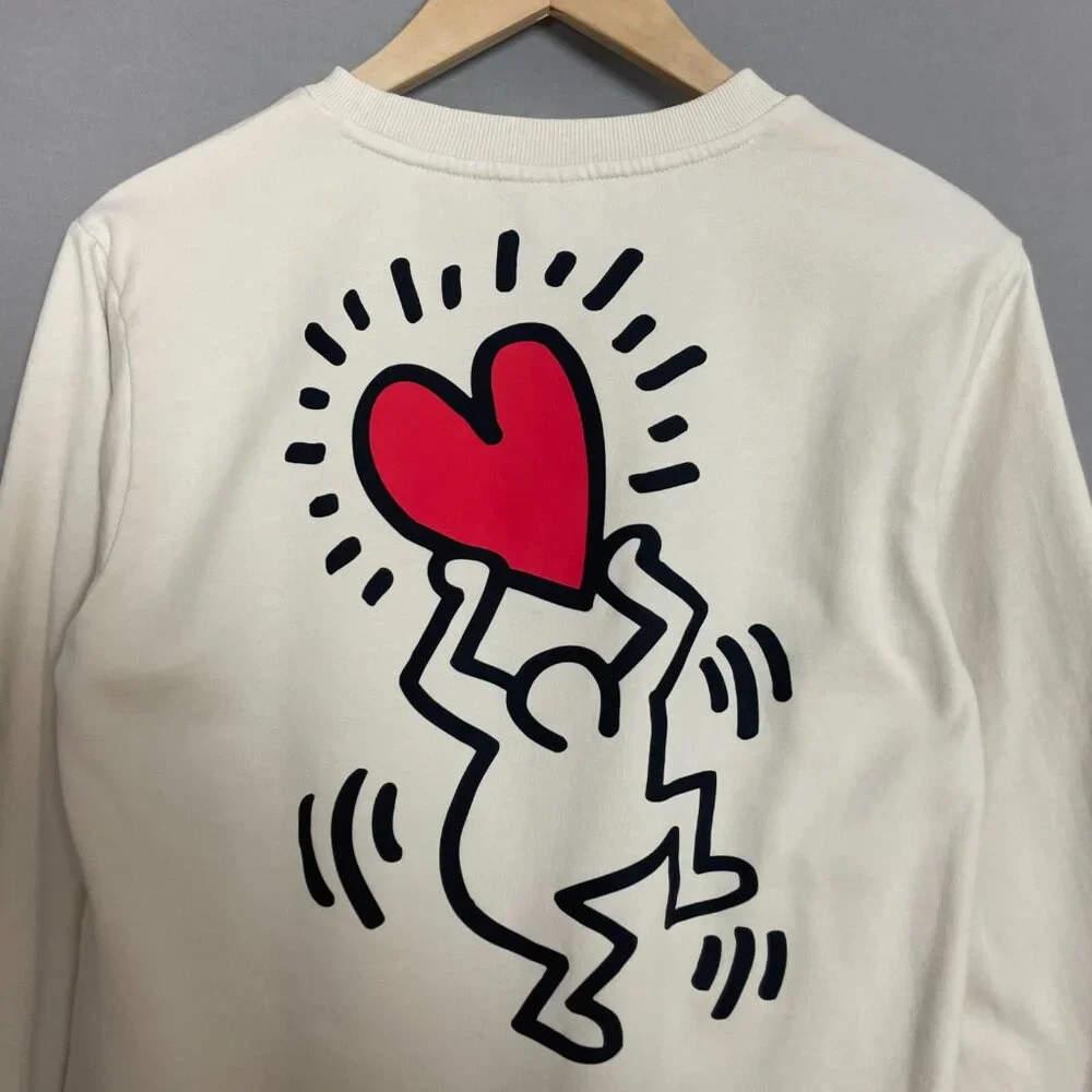 Keith Haring Top Sweatshirt Love Women Size Small Off-White Long Sleeve Fleece - Picture 5 of 11